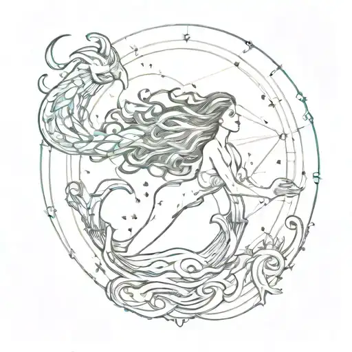 A Swimming Libra Constellation With A Mermaid Silhouette