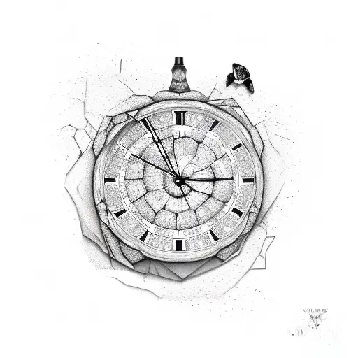 Shattered Clock With A Turtle