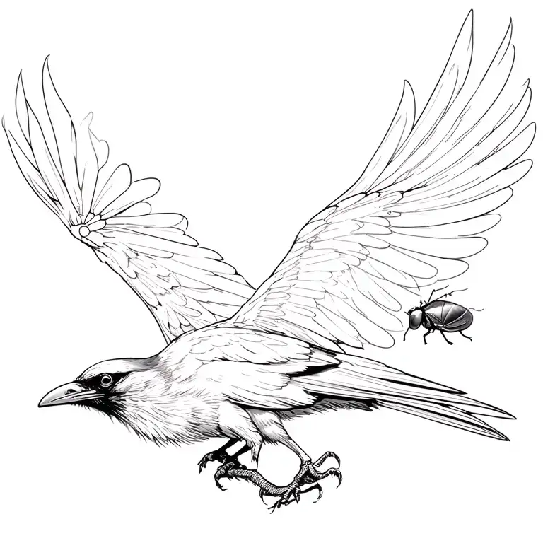 Raven In Flight With A Lightning Bug Sitting On Its Beak
