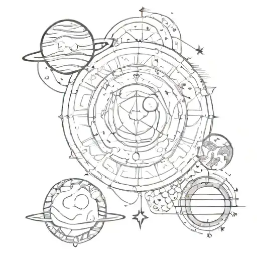 A Celestial Map Tattoo Featuring Intricate Star Patterns And Planets In A Sketch Style