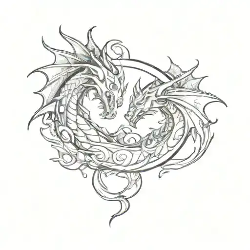 Pair Tattoo Dragons Personification Sun And Moon Cute