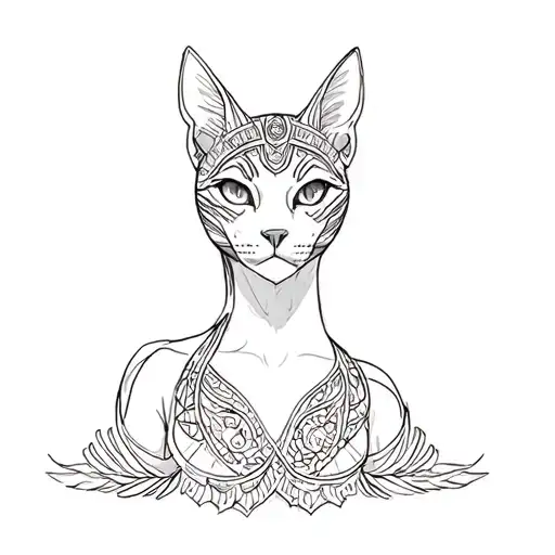 Bastet Goddess Fine Line