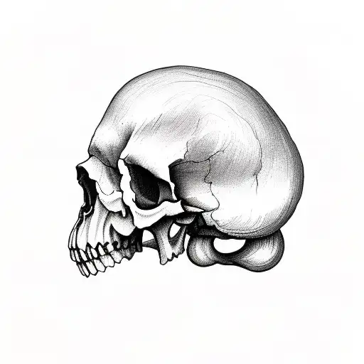 Upper Half Skull With Mushrooms Growing Feom It And Fern Around It