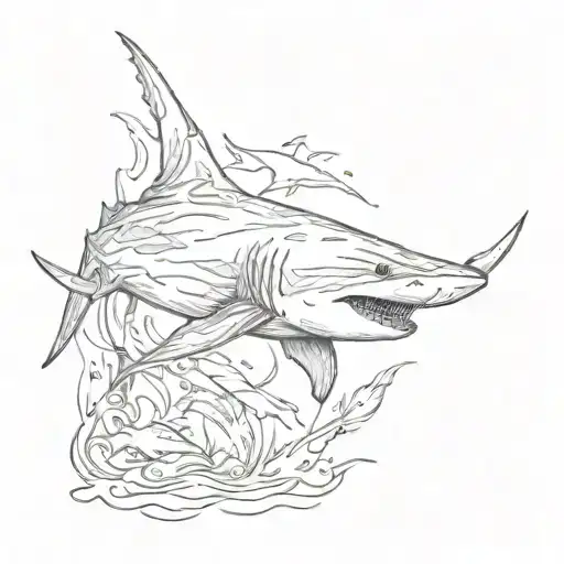 Great White Shark Swimming With Hammerhead