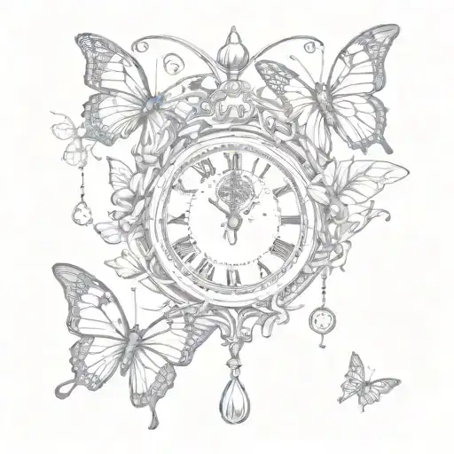 Cross Hanging Pendant Butterflies Fluttering Broken Clock Lilac