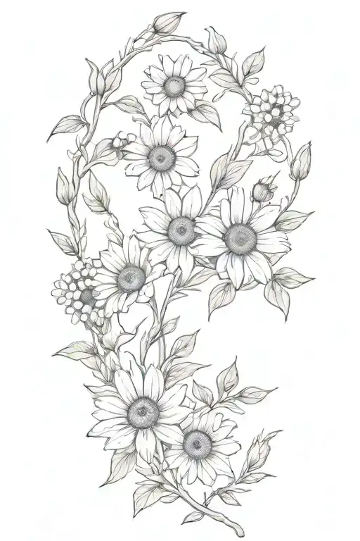 Willow Branches With Daisies And Sunflowers