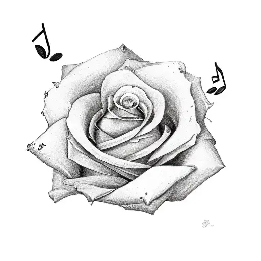 Single Wild Rose And A Music Note