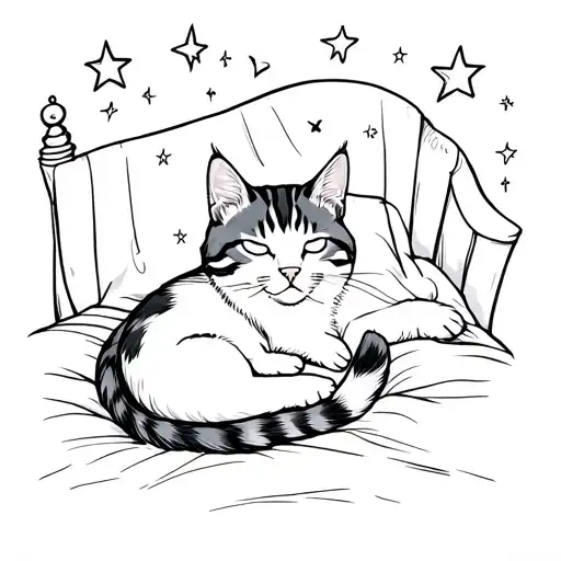 Cat Sleep In Bed Surrounded By Stars