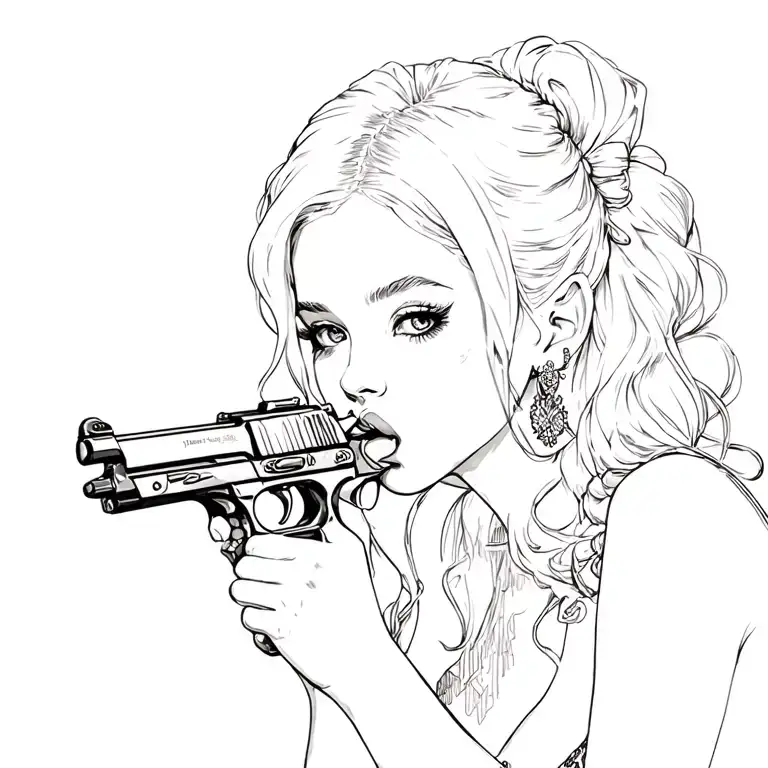 A Pretty Girl Licking A Gun