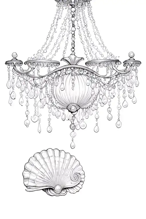 Under Boob Chandelier With Pearls And Sea Shells