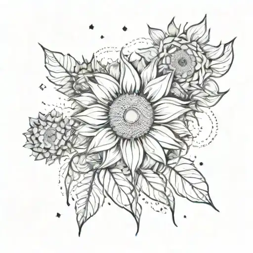 An Abstract Design Combining Swirling Dust Particles And Sunflowers In A Sketch Style