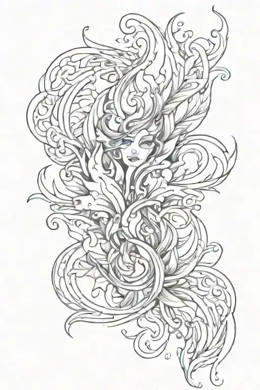 Sensual Abstract Design Incorporating Fire Elements In A Sketch Style