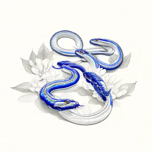 Blue Cherry Blossoms With A Black Snake Wrapped Around Them