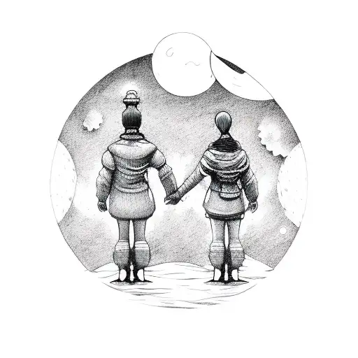 Two People Holding Hands On The Moon