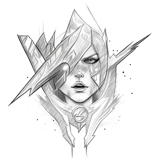 Lightning Bolt Sketch Of A Tattoo With A Lot Of Thin And Long Black And White