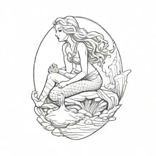 Mermaid Setting On A Rock