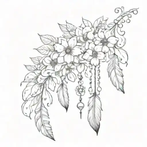 Dainty Flowers Dangling Beads Feather Intertwined