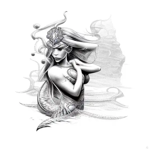 Mermaid With Polynesian Tribal