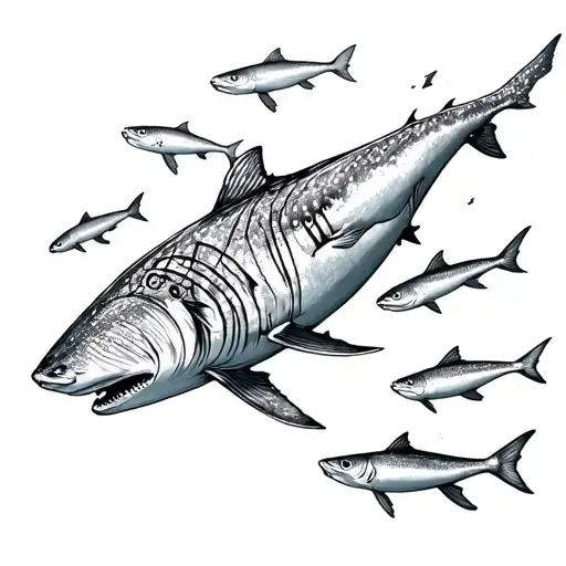 Swarm Of Fish Following A Whale Shark Swimming