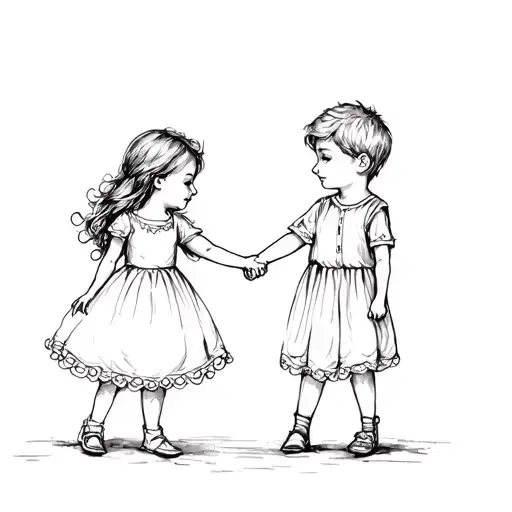 Little Girl And Little Boy Holding Hands