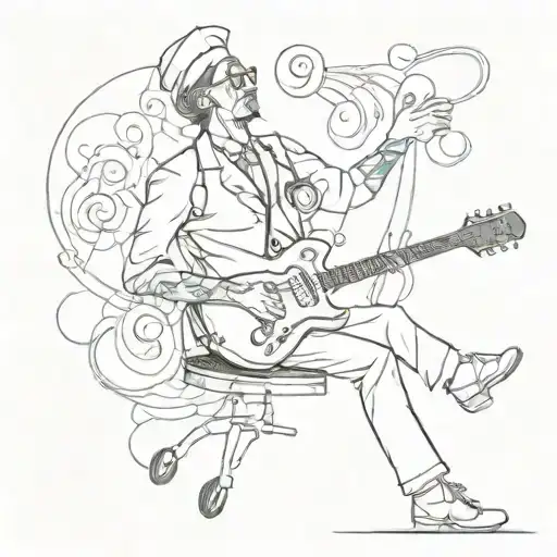 Whimsical Tattoo Of A Doctor Performing Surgery While Dancing To A Guitar Melody