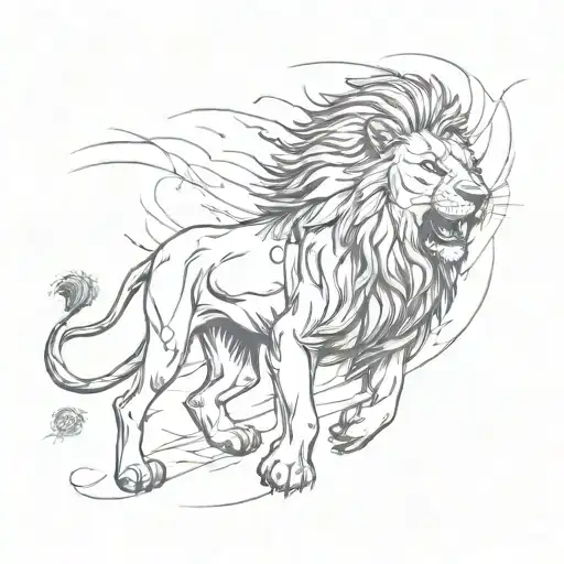 A Powerful Lion Roaring Amidst A Tempestuous Storm