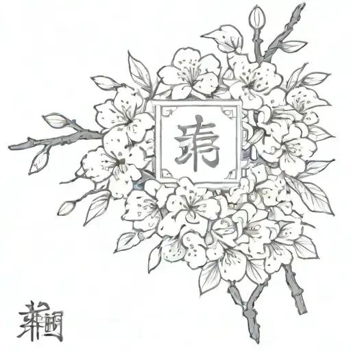A Sketch-style Tattoo Of A Traditional Japanese Love Letter With Delicate Cherry Blossom Accents