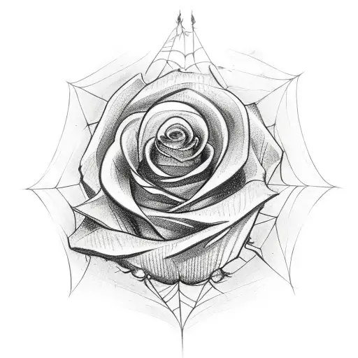 Spiderweb Tattoo With A Rose On The Side
