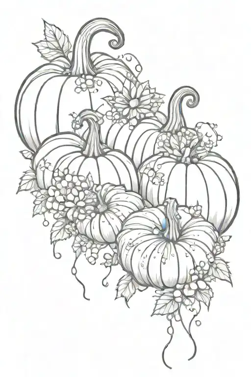 Pumpkins With Some Flowers And Little Spiders Hanging