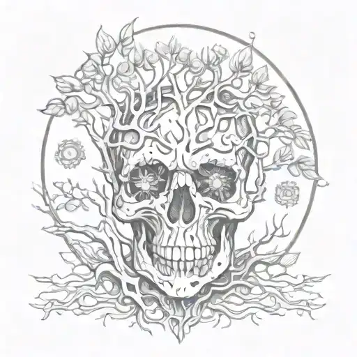 Front View Tree Of Life Growing Through The Eyes Holes Of The Skull