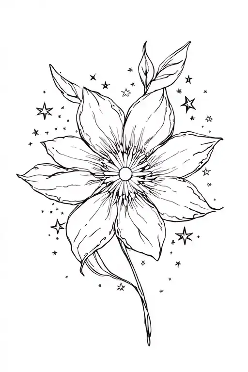 Elegent Modern Feburary Zodiac Flower With Stars Scattered Throughout