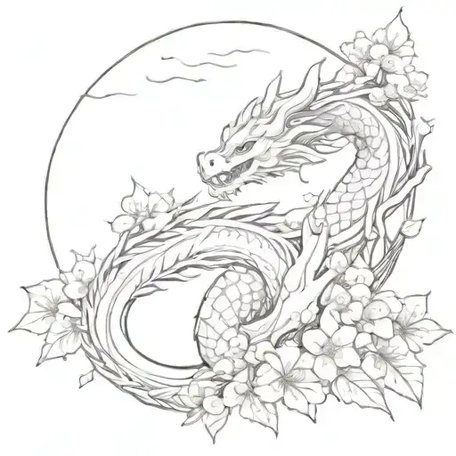 A Dragon Wrapped Around A Cherry Blossom Tree With A Galaxy Background