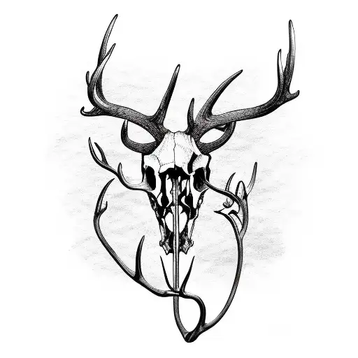 Deer Skull And Antlers With Arrow
