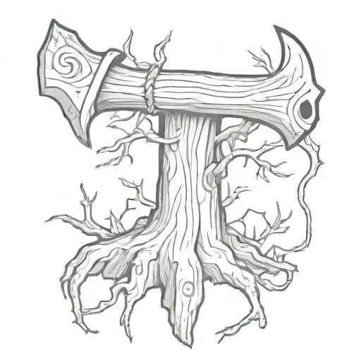 Two Battle Axes In Tree Stump