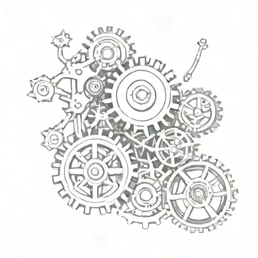 Incorporate Gears And Flowers In A Black And Grey Design