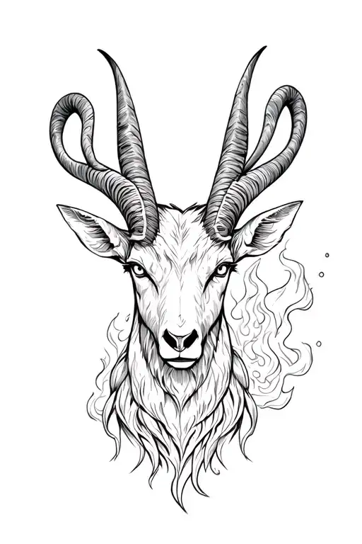 Evil But Not Satanic Ibex Head With Flames In Its Eyes And Smoke Drifting Away From Its Eyes