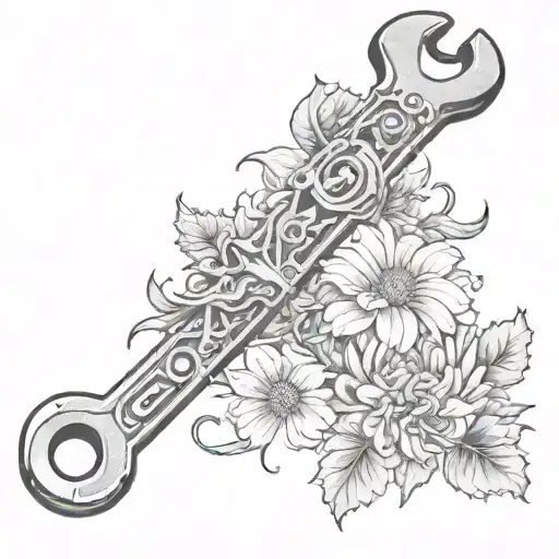 Wrench With Chrysanthemums And Scorpion