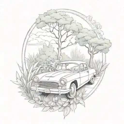 Illustrate A Car Morphing Into A Garden Landscape