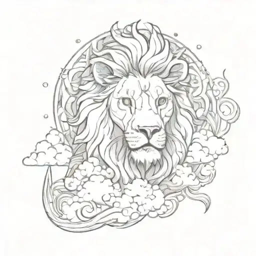 An Lion Figure Smoking Weed Surrounded By Heavenly Clouds