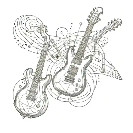 A Guitar And Saxophone Merged Together To Form A Creative Abstract Tattoo Design