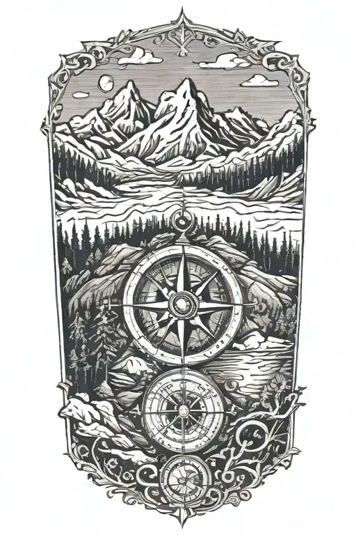 Inner Forearm Small A Compass With Mountains And Trees Surrounding It