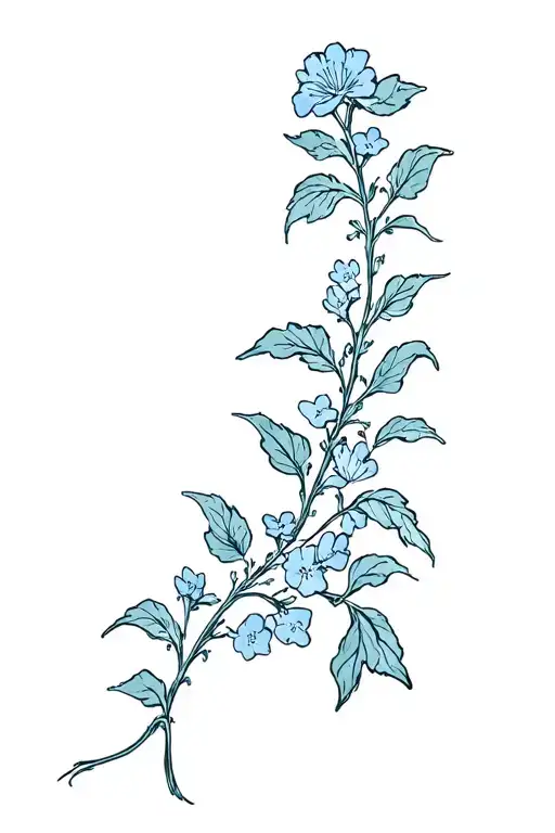Forget Me Not Vine Flower Vertical Tattoo Going Down Back