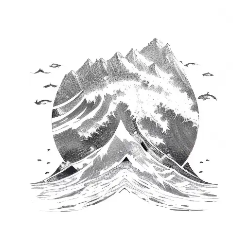 Ocean Wave And Mountain Split
