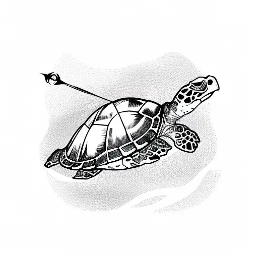 Sea Turtle With Compass On Its Shell