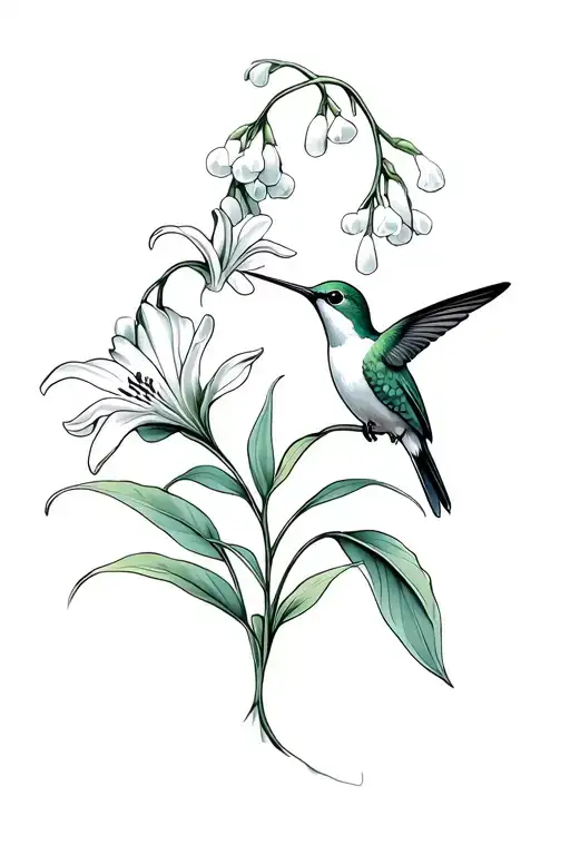 Hummingbird And Lilly Of The Valley Flower Growing
