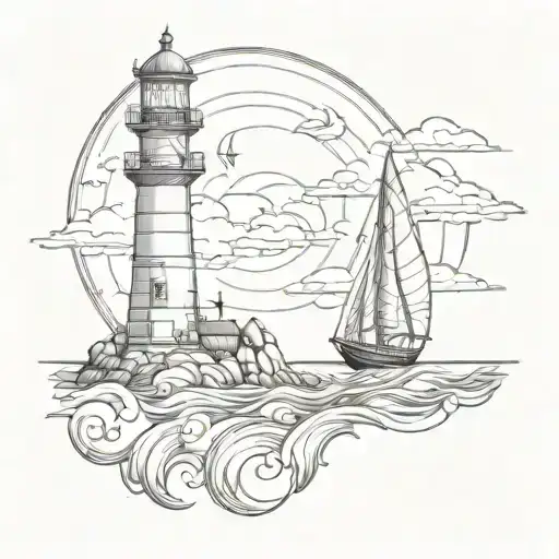 Sailboat And Lighthouse On The Thigh