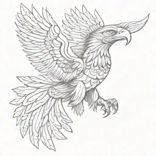 Sketch Style Aztec Eagle Flying With Wings Outstretched