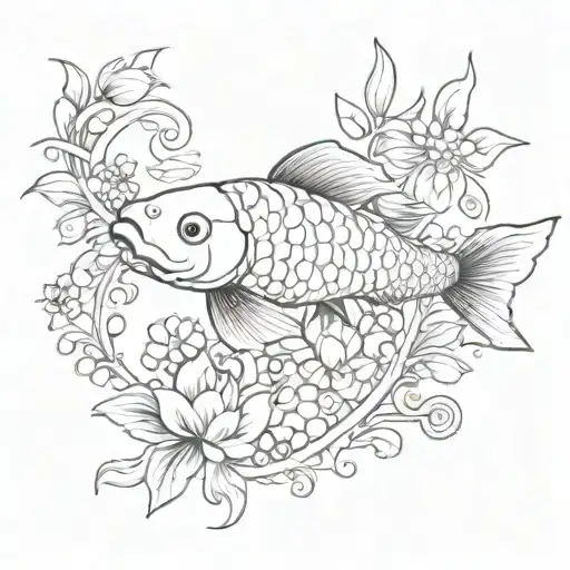 Koi Fish With Flowers Girly