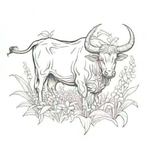 Bull In Field Of Lily Of The Valley