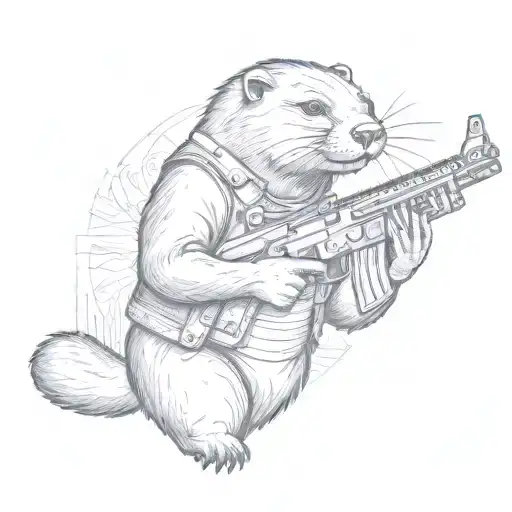 A Tall Skiny Otter Standing And Wielding A Fully Automatic Machine Gun